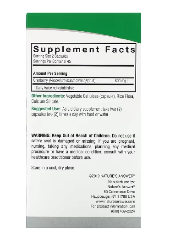 Nature's Answer, Cranberry, 800 mg, 90 Vegetarian Capsules (400 mg per Capsule)