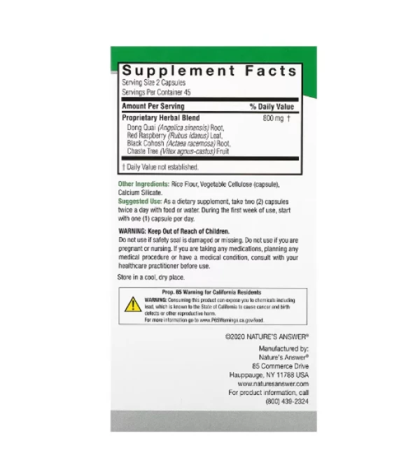 Nature's Answer, Female Complex, Herbal Combination, 800 mg, 90 Vegetarian Capsules (400 mg per Capsule)