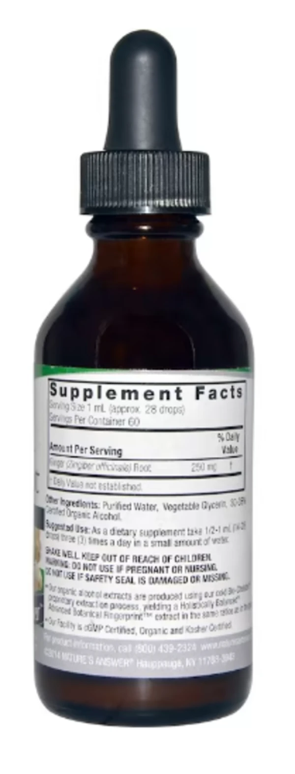 Nature's Answer, Ginger Root, Low Organic Alcohol, 250 mg, 2 fl oz (60 ml)