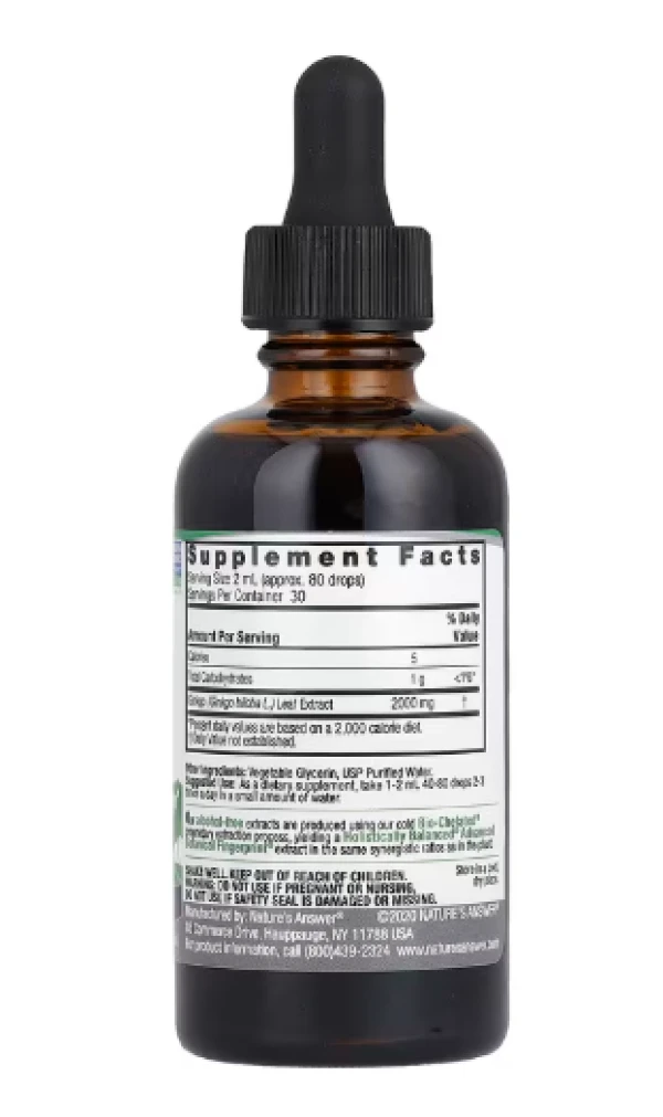 Nature's Answer, Ginkgo Leaf, Fluid Extract, Alcohol-Free, 2,000 mg, 2 fl oz (60 ml) (1,000 mg per ml)