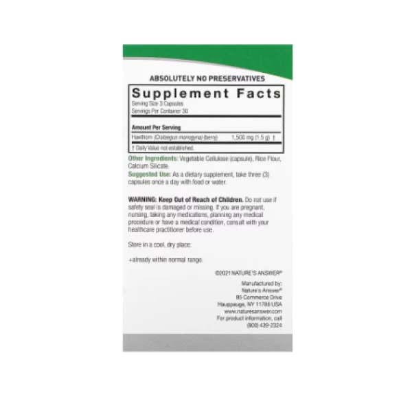 Nature's Answer, Hawthorn Berry, 1,500 mg, 90 Vegetarian Capsules (500 mg per Capsule)