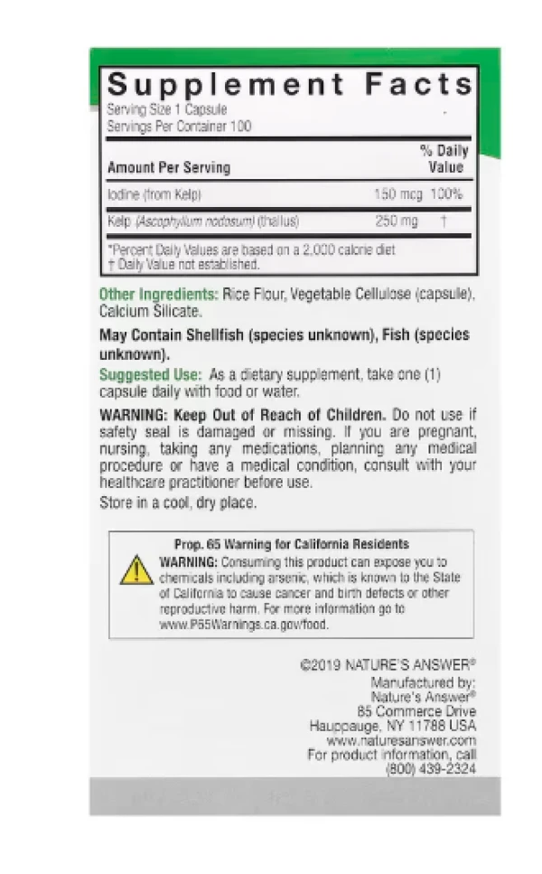 Nature's Answer, Kelp Thallus, 100 Veggie Capsules