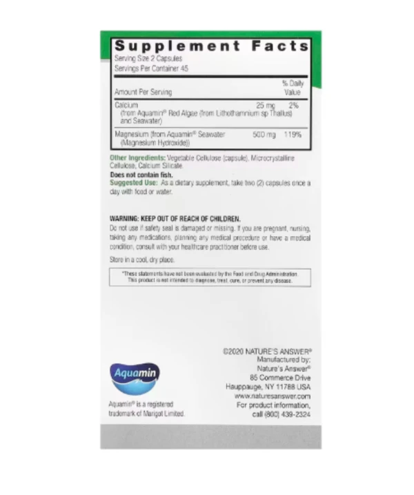 Nature's Answer, Marine Based Magnesium, 500 mg, 90 Vegetarian Capsules (250 mg per Capsule)