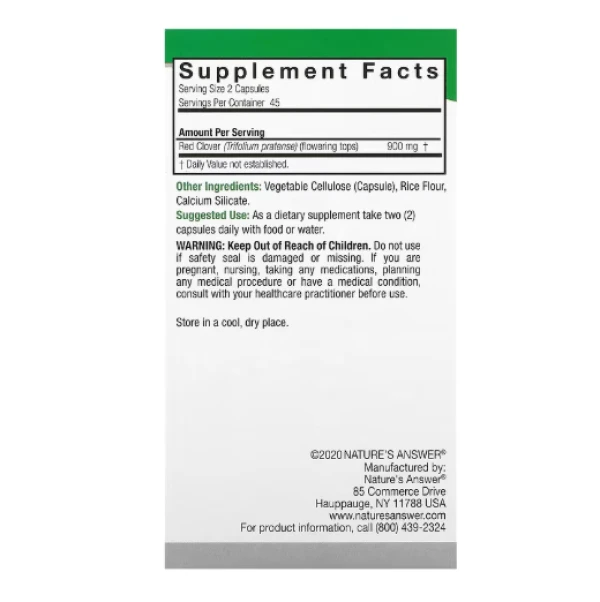Nature's Answer, Red Clover, 900 mg, 90 Vegetarian Capsules