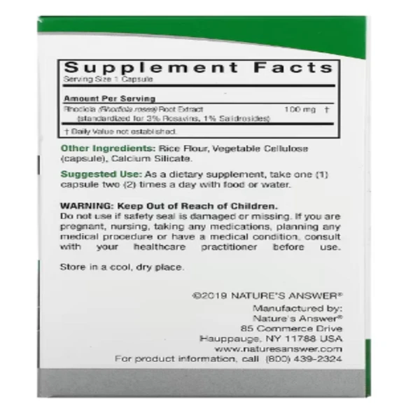 Nature's Answer, Rhodiola, 100 mg, 60 Vegetarian Capsules