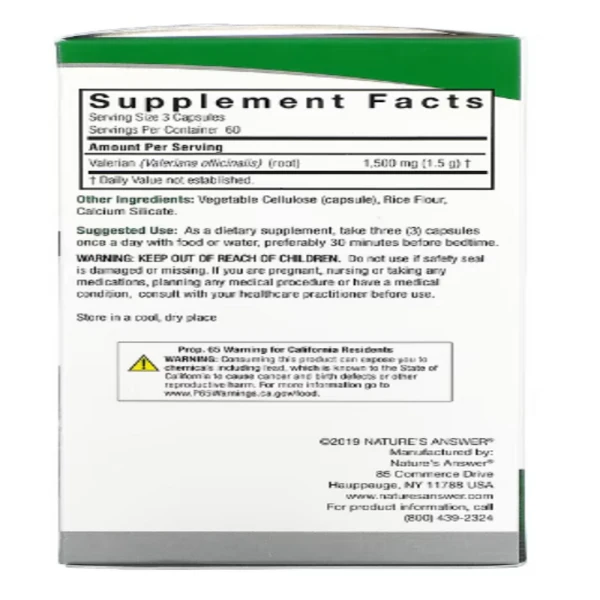 Nature's Answer, Valerian Root, 1,500 mg, 180 Vegetarian Capsules (500 mg per Capsule)