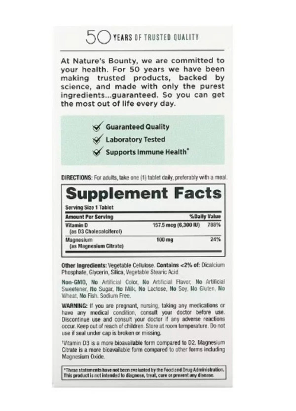 Nature's Bounty, Advanced D3 + Magnesium Citrate, 90 Tablets