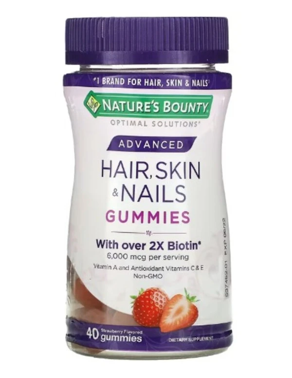 Nature's Bounty, Advanced Hair, Skin & Nails Gummies, Strawberry, 40 Gummies