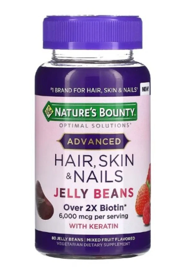 Nature's Bounty, Advanced, Hair, Skin & Nails, Mixed Fruit, 6,000 mcg, 80 Jelly Beans (3,000 mcg per Jelly Bean)