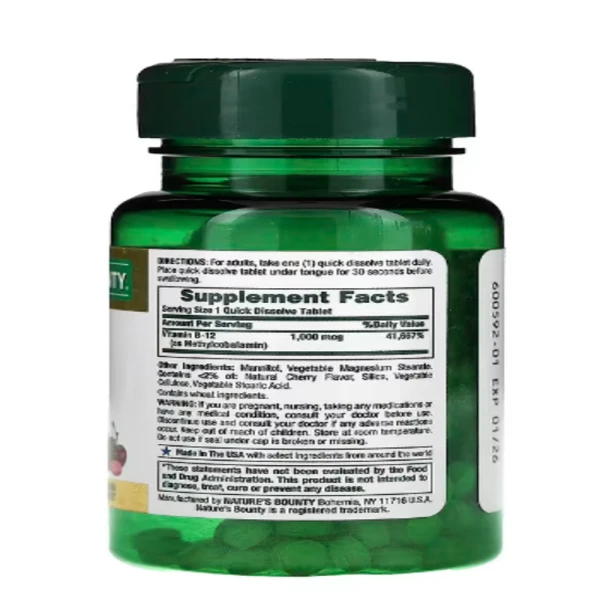Nature's Bounty, B-12 Methylcobalamin, Cherry, 1,000 mcg, 60 Quick Dissolve Tablets