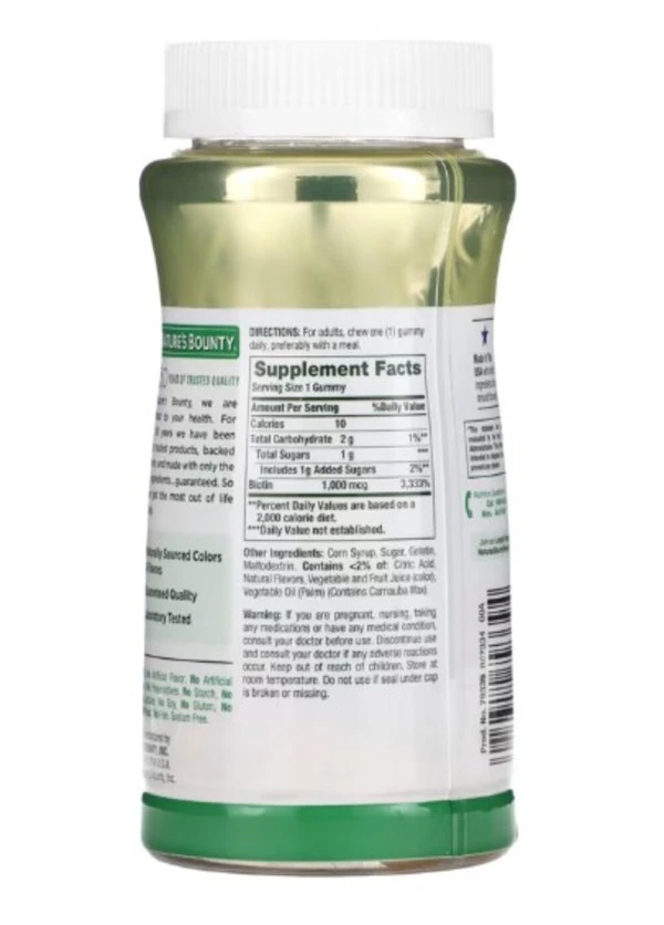 Nature's Bounty, Biotin Gummies, Grape, Orange & Cherry, 1,000 mcg, 110 Gummies