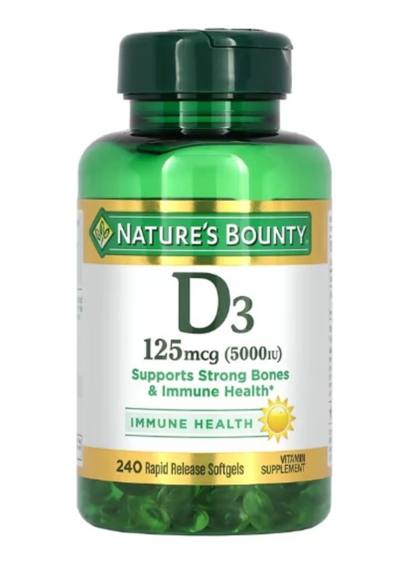 Nature's Bounty, D3, 125 mcg (5,000 IU), 240 Rapid Release Softgels