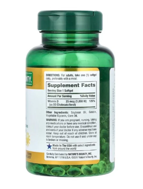 Nature's Bounty, D3, 25 mcg (1,000 IU), 350 Rapid Release Softgels