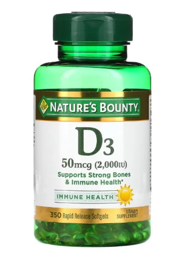 Nature's Bounty, D3, 50 mcg (2,000 IU), 350 Rapid Release Softgels