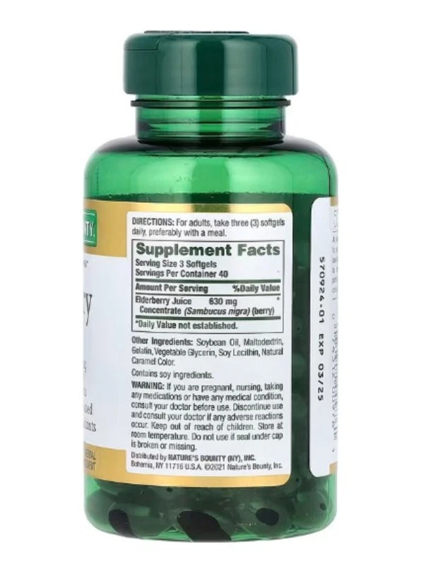 Nature's Bounty, Elderberry Sambucus, 630 mg, 120 Rapid Release Softgels (210 mg per Softgel)