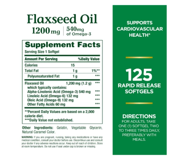 Nature's Bounty, Flaxseed Oil 1200 mg, 125 Rapid Release Softgels