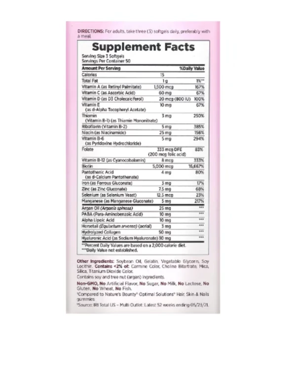 Nature's Bounty, Optimal Solutions, Extra Strength Hair, Skin & Nails, 150 Rapid Release Liquid Softgels