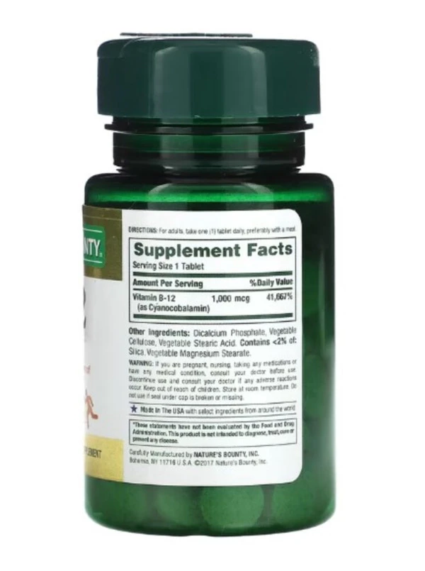 Nature's Bounty, Vitamin B-12, 1,000 mcg, 100 Coated Tablets