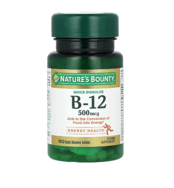 Nature's Bounty, Vitamin B-12, Natural Cherry, 500 mcg, 100 Quick Dissolve Tablets