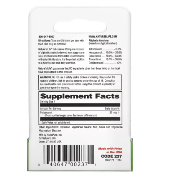 Nature's Life, Policosanol, 23 mg, 60 Tablets