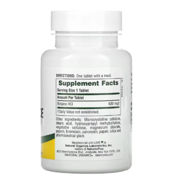 Nature's Plus, Betaine Hydrochloride, 600 mg, 90 Tablets