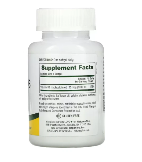 Nature's Plus, Vitamin D3, 1000 IU, 180 Softgels