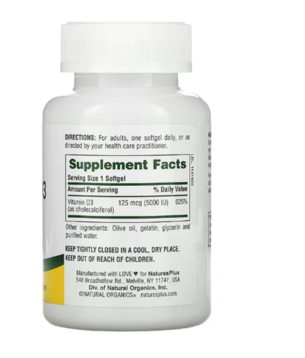 Nature's Plus, Vitamin D3, 5000 IU, 60 Softgels