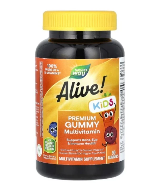 Nature's Way, Alive! Kids, Premium Multivitamin, Cherry, Orange & Grape, 90 Gummies