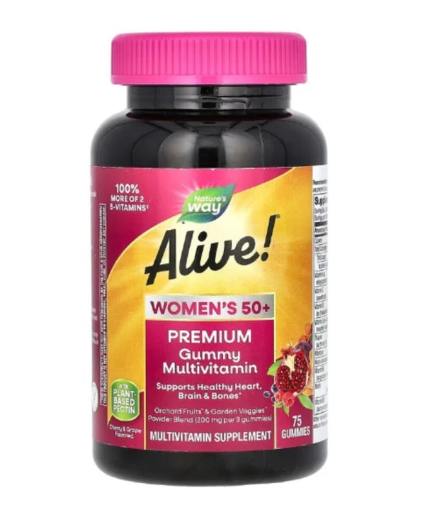 Nature's Way, Alive! Women's 50+ Premium Gummies Multivitamin, Cherry & Grape, 75 Gummies