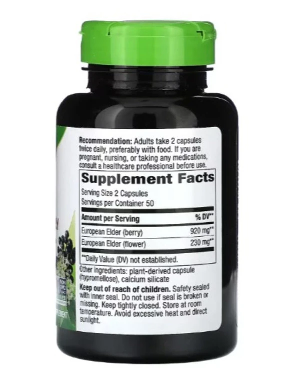 Nature's Way, Black Elderberry, 1,150 mg, 100 Vegan Capsules (575 mg per Capsule)