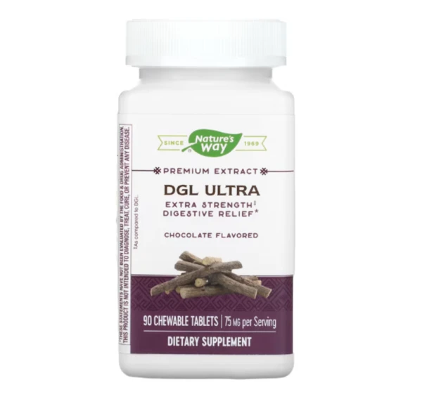 Nature's Way, DGL Ultra, Extra Strength Digestive Relief, Chocolate, 75 mg, 90 Chewable Tablets