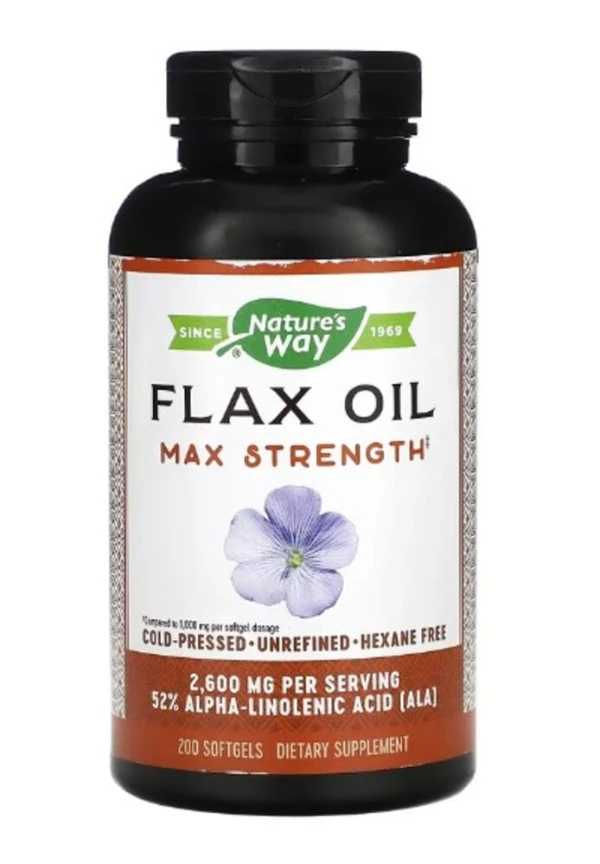 Nature's Way, Flax Oil, Max Strength, 2,600 mg, 200 Softgels (1,300 mg per Softgel)