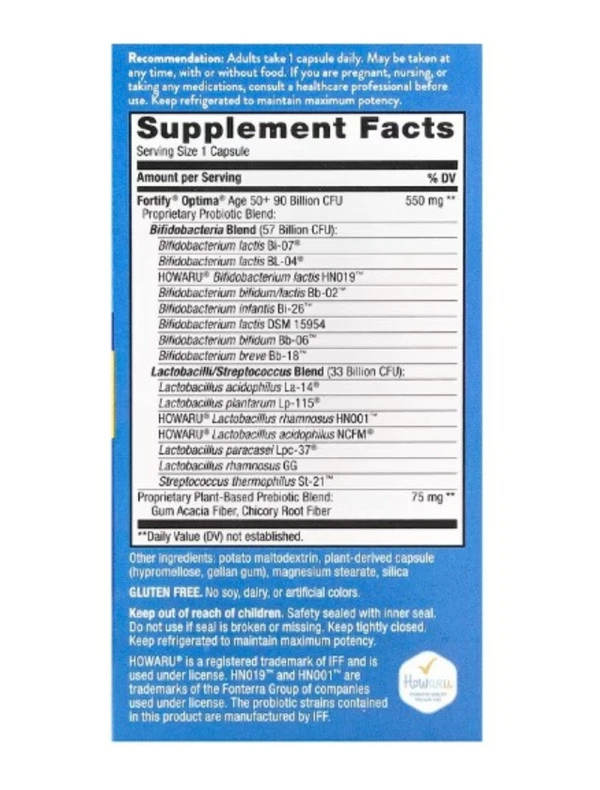 Nature's Way, Fortify Optima, Age 50+ Probiotic + Prebiotics, Advanced Care, 90 Billion CFU, 30 Delayed-Release Capsules