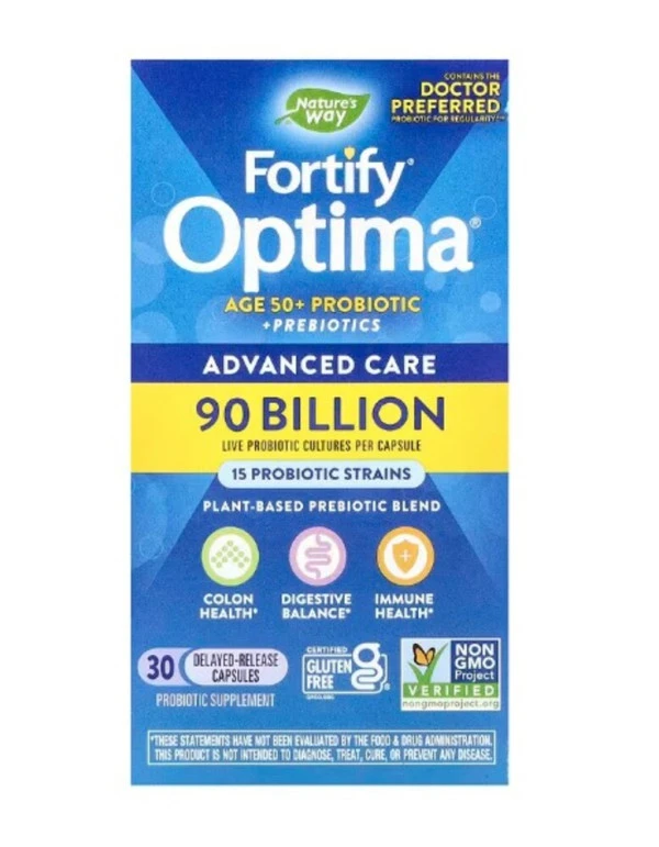 Nature's Way, Fortify Optima, Age 50+ Probiotic + Prebiotics, Advanced Care, 90 Billion CFU, 30 Delayed-Release Capsules