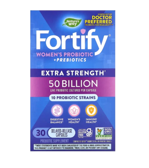 Nature's Way, Fortify Women's Probiotic + Prebiotics, Extra Strength, 50 Billion, 30 Delayed-Release Capsules