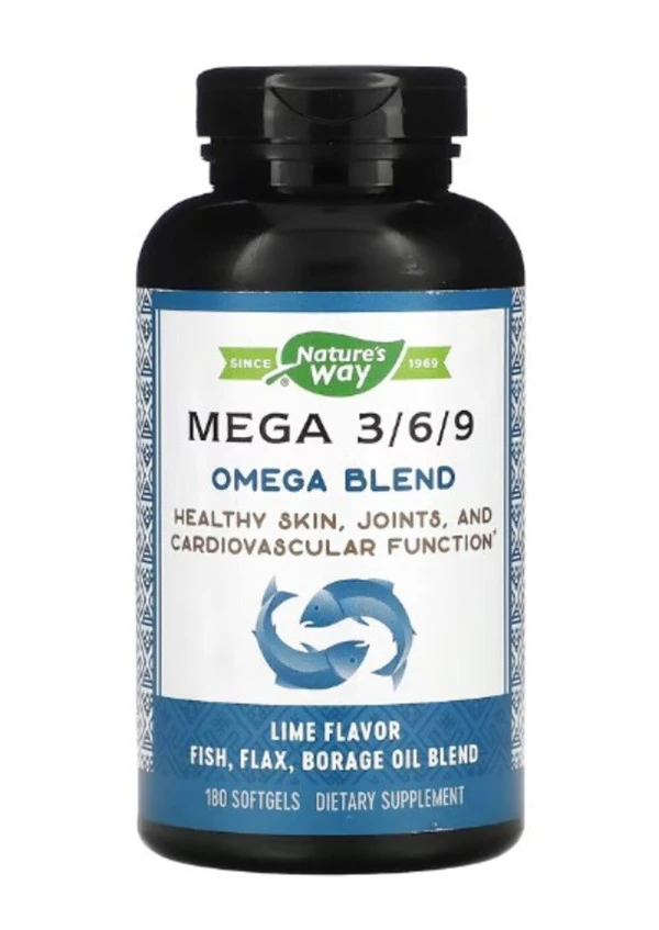 Nature's Way, Mega 3/6/9, Omega Blend, Lime , 180 Softgels
