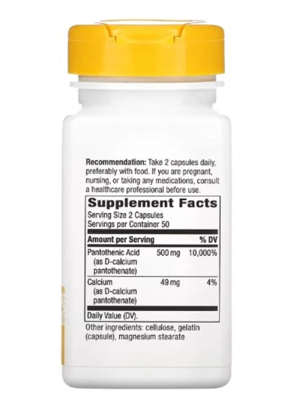 Nature's Way, Pantothenic Acid, Vitamin B5, 500 mg, 100 Capsules (250 mg per Capsule)