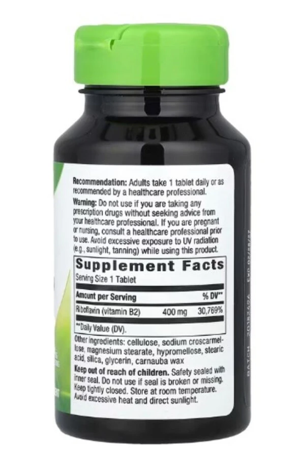 Nature's Way, Riboflavin Vitamin B2, 400 mg, 30 Tablets
