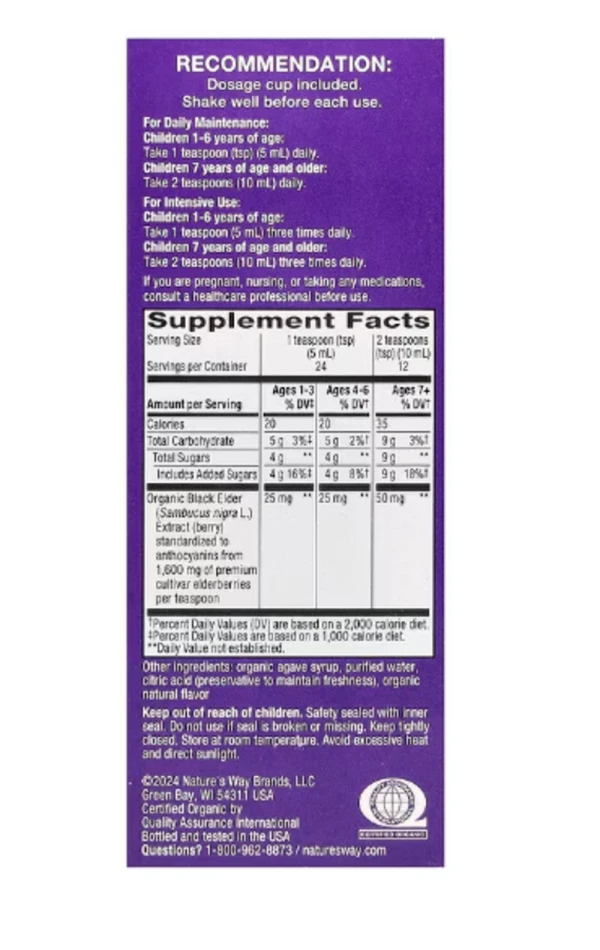 Nature's Way, Sambucus for Kids, Organic Elderberry Syrup, 4 fl oz (120 ml)