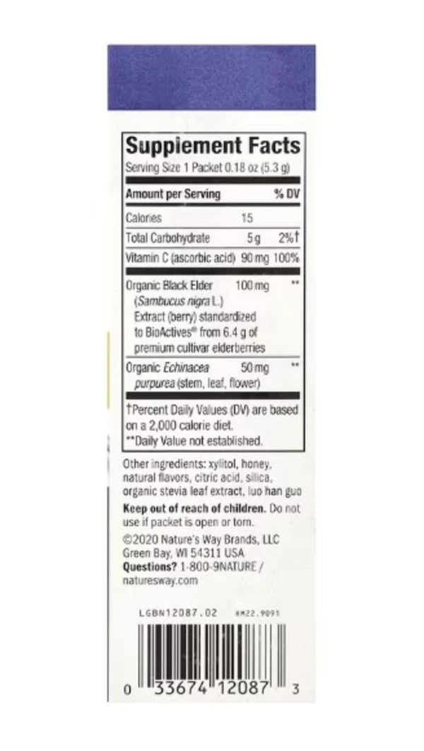 Nature's Way, Sambucus®, Hot Drink Mix, Standardized Elderberry, Honey Lemon-Berry, 10 Packets, 0.18 oz Each