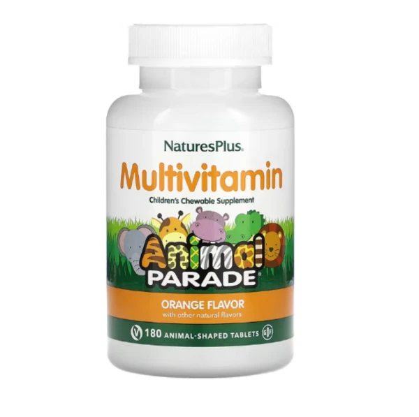 NaturesPlus, Animal Parade, Children's Chewable Multivitamin Supplement, Orange, 180 Animal-Shaped Tablets