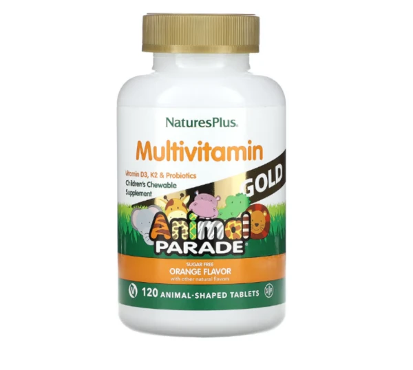 NaturesPlus, Animal Parade Gold, Children's Multivitamin, Orange, Sugar Free, 120 Animal-Shaped Tablets