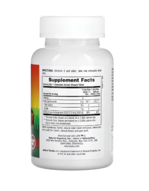 NaturesPlus, Animal Parade, Vitamin D3, Sugar Free, Black Cherry, 500 IU, 90 Animal-Shaped Tablets