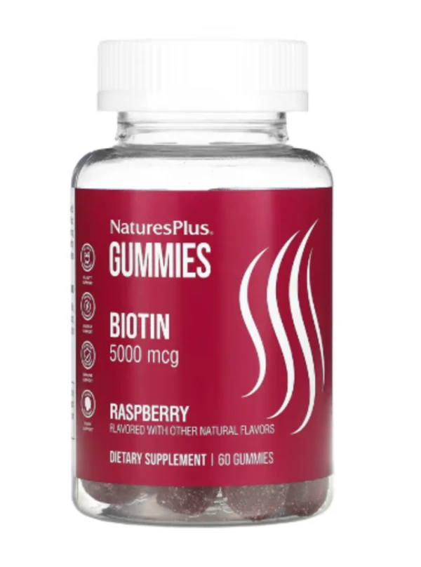 NaturesPlus, Biotin Gummies, Raspberry, 5,000 mcg, 60 Gummies