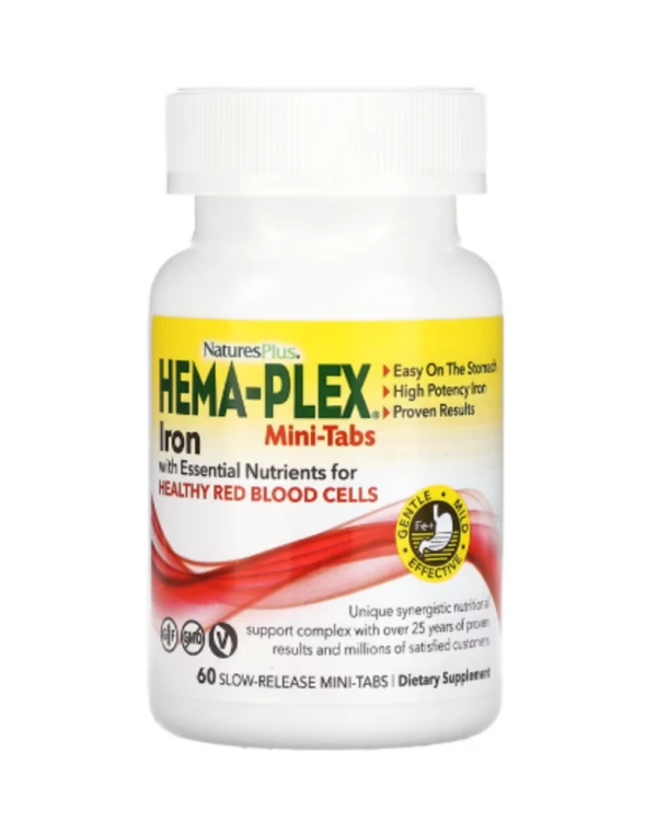 NaturesPlus, Hema-Plex, Iron with Essential Nutrients for Healthy Red Blood Cells, 60 Slow Release Mini Tabs