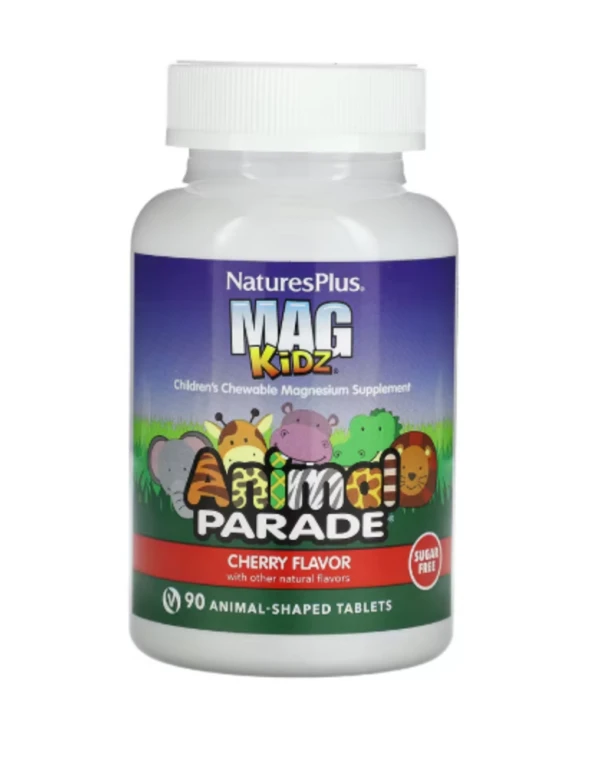 NaturesPlus, MagKidz, Animal Parade, Children's Chewable Magnesium, Cherry, 90 Animal-Shaped Tablets