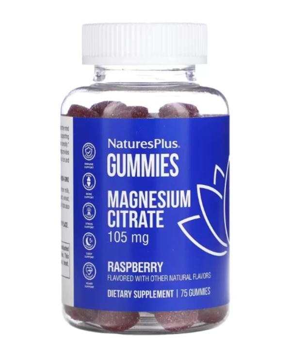 NaturesPlus, Magnesium Citrate, Raspberry, 105 mg, 75 Gummies (35 mg per Gummy)