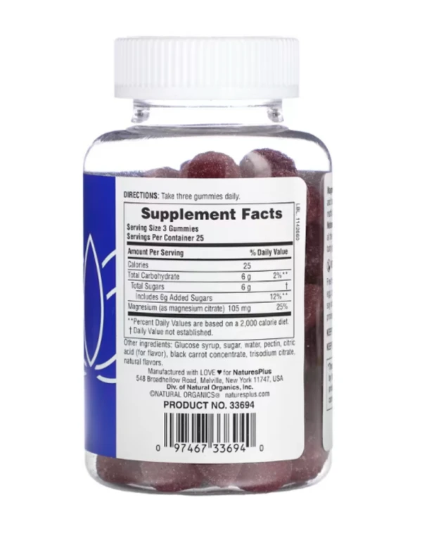 NaturesPlus, Magnesium Citrate, Raspberry, 105 mg, 75 Gummies (35 mg per Gummy)