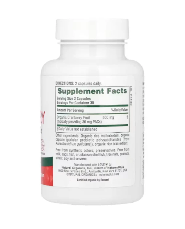 NaturesPlus, Organic Cranberry, 500 mg, 60 Capsules (250 mg per Capsule)