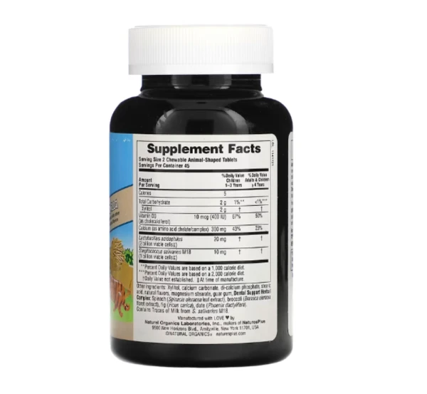 NaturesPlus, Source of Life, Animal Parade, Children's Chewable Tooth Fairy Probiotic, Vitamin D3 & Calcium, Vanilla, 90 Animal-Shaped Tablets